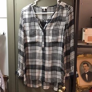 Joie Black and White Paid Silk Blouse